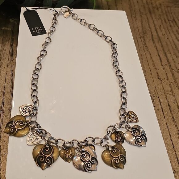 Elegant Silver and Gold Heart Charm Necklace NWT Jim Shore - Picture 2 of 8